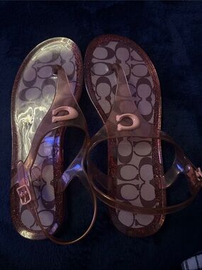 Coach Translucent Pink Glitter Logo Jelly Sandals - Women's